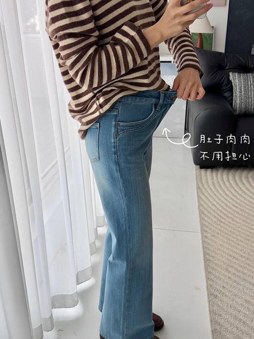 定制莱卡四面弹 气质显瘦高腰微喇牛仔裤 商品图7