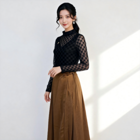 SZ3T51_漆黑色_T 恤_秋冬_棋盘格修身职场通勤_高级女装_BERNIEELEN 伯妮斯茵
