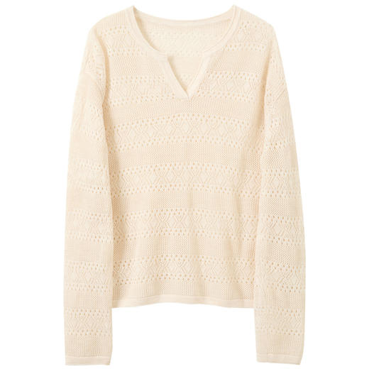 三彩2026春季新款宽松落肩袖镂空肌理感毛衣V领套头毛衫罩衫M 商品图4