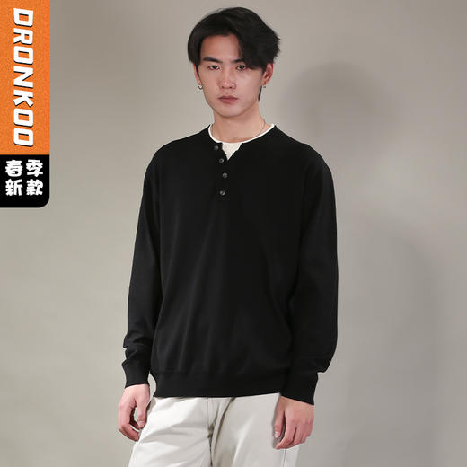 DRONKOO 2026 圆领四粒扣小V拼毛织撞领薄毛衣 商品图0