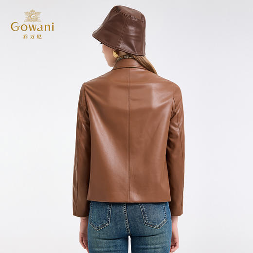 乔万尼复古翻领pu设计感简约利落感短外套ED4B748 商品图4