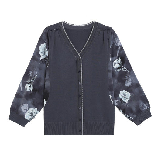 【妈妈春装印花长袖小衫】中老年洋气质针织纱袖 打底衫时尚遮肚新款  商品图4