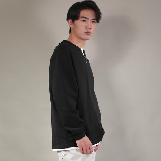 DRONKOO 2026 圆领小V领口下摆拼接T恤假两件长袖中厚T恤 商品图2