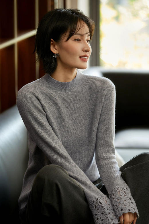 羊毛高定秀款C*HANEL同款半高领袖口镂空毛衫 商品图5