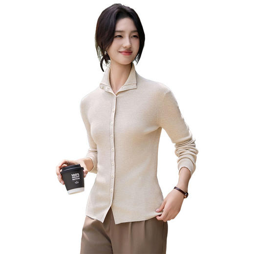 「自」全新升级【铂金会员183/天猫249/差价66】(11220)洛诗琳真丝羊绒混纺半高领毛衣2025冬季坑条显瘦纯色百搭针织开衫 商品图4