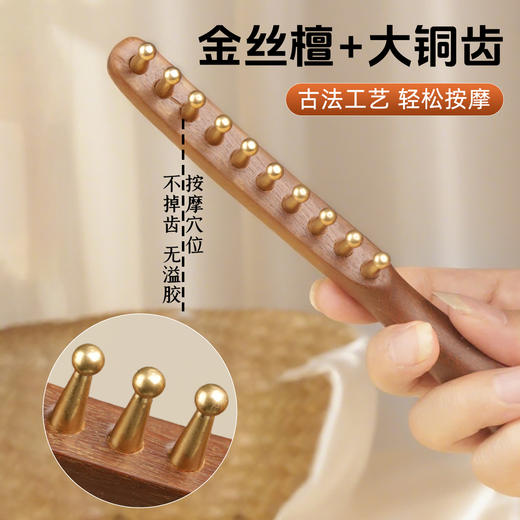 兰序金丝檀黄铜按摩梳 全身可用 直排梳/叹号梳 送收纳袋 商品图4