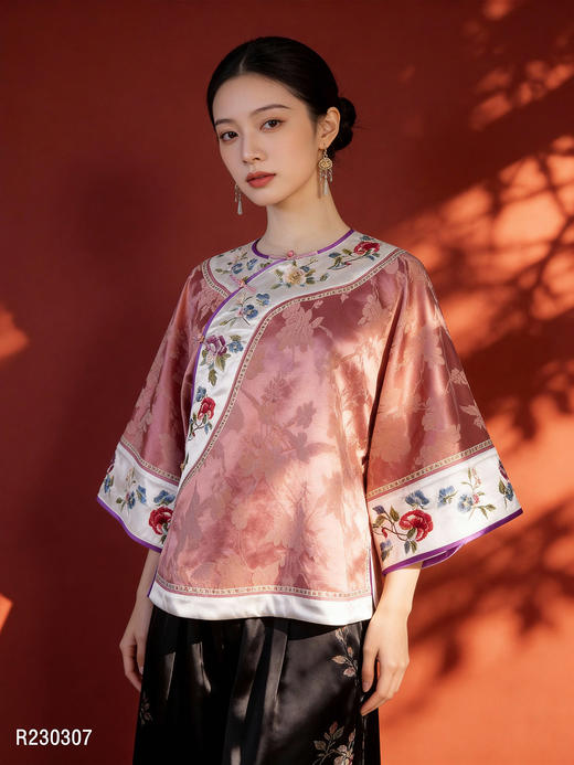 春夏女装新款撞色拼接绣花国风上衣R230307 商品图5