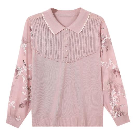 【妈妈春装新款】气质翻领纱袖针织衫 洋气春夏季T恤打底上衣 中老年女装  商品图4