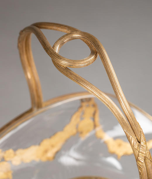 独角鹿西洋古董19世纪末法国出品路易十六风格花叶缎带主题铜鎏金精雕装饰水晶花果篮 商品图7