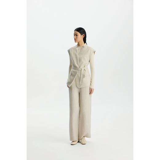 商场同款PURE TOUCH女装26春夏新款亚麻混纺马甲V领系带马夹上衣 商品图8