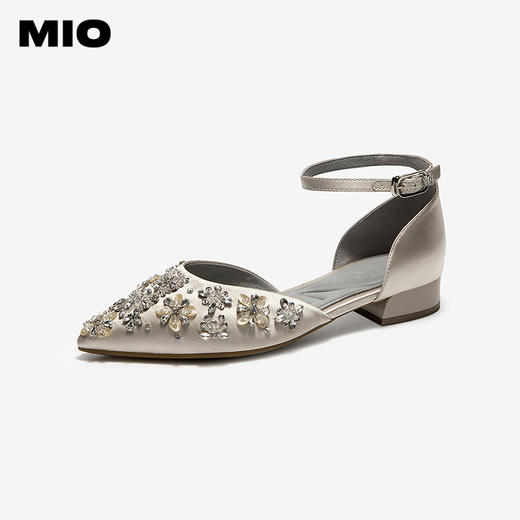 【上新】MIO米奥女鞋钻花2026夏季新款尖头一字扣单鞋低粗跟婚鞋时装凉鞋M262260104 商品图1