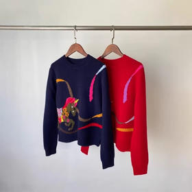 【来点不一样的】马年毛衣！26年新年款生肖提花圆领羊绒衫女趣味卡通针织衫！