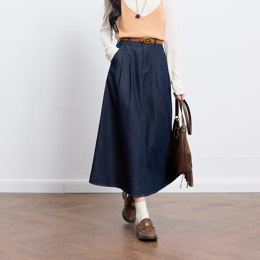 三彩2026春季新款简约复古牛仔裙半身裙高腰A字裙长裙显瘦时尚M 商品图3