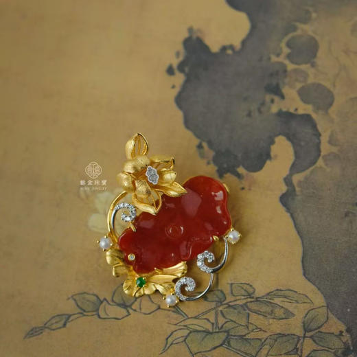 龢盒原创 银镶红翡冰荷胸针 商品图0