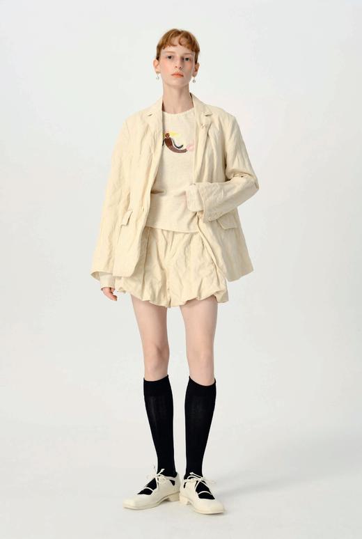 Renlisu 26SS 浅杏色金属丝肌理棉花苞短裤 商品图1