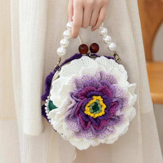 苏苏姐家牡丹花口金包diy手工钩针编织牛奶棉斜挎包毛线团材料包 商品图2