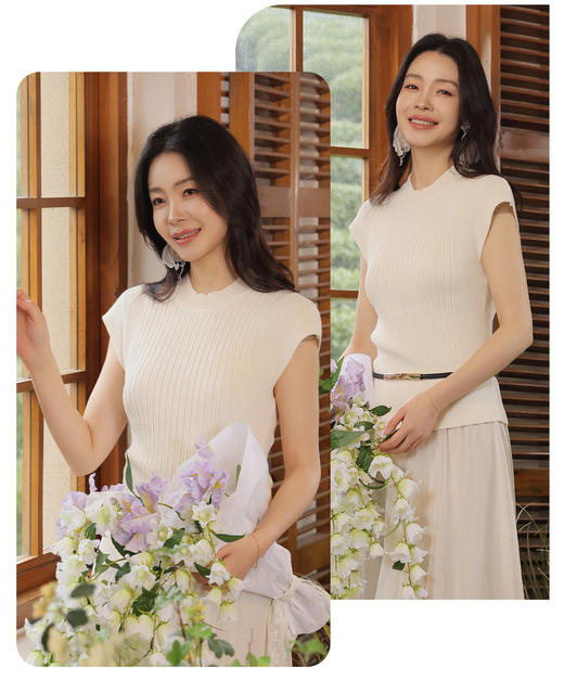 【门店同款】ENJOY春季“柔光芳序”腰带修身针织上衣 169100058 商品图6