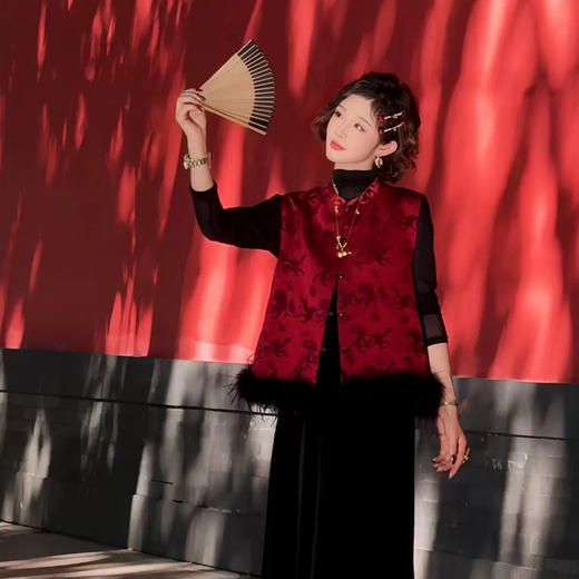 网红爆款新中式国风毛毛马夹夹棉叠穿无袖外套CS 商品图2