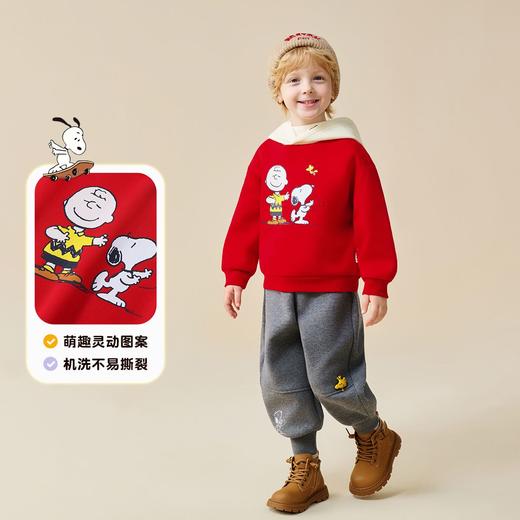 【加绒两件套】【90-130】【史努比】男童冬款加绒卫衣卫裤套装 商品图2
