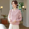 【妈妈春装新款】气质翻领纱袖针织衫 洋气春夏季T恤打底上衣 中老年女装  商品缩略图2