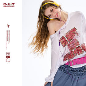 BJHG不计后果 复古印花长袖T恤女夏季冰感莱赛尔极薄宽松百搭罩衫