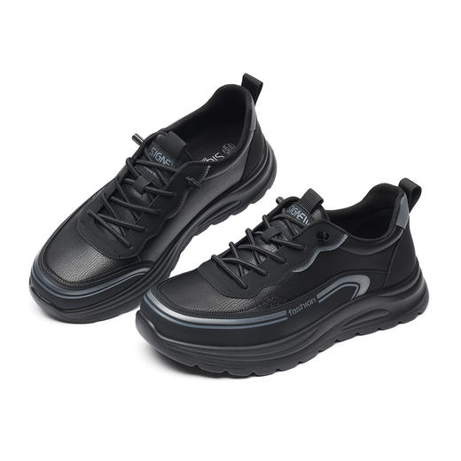 黑色厚底运动鞋男透气时尚百搭系带休闲鞋中年爸爸鞋2026春季新款N6C115-28 商品图3