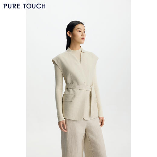 商场同款PURE TOUCH女装26春夏新款亚麻混纺马甲V领系带马夹上衣 商品图4