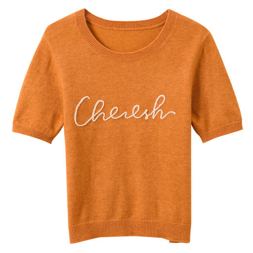 三彩2026春季新款落日橘圆领短袖撞色字母刺绣针织衫套头毛衫M 商品图4