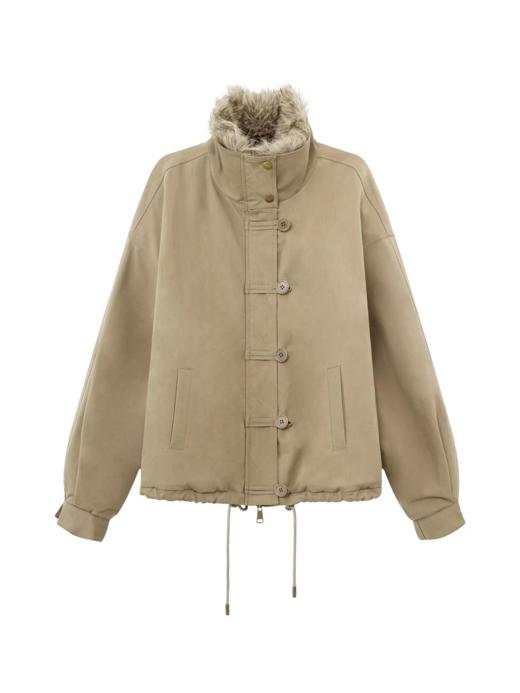 出逃赤岗西/25AWR020/复古可拆卸毛领廓形棉服 商品图4