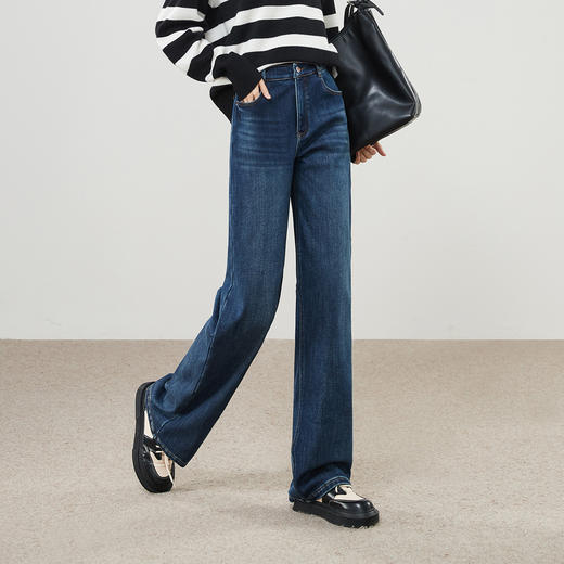 【两种裤长！厚绒-直筒牛仔】逸阳冬加绒加厚弹力保暖窄版阔腿直筒裤8830AV 商品图8