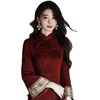 新中式酒红色复古倒大袖旗袍弹力珠光棉订婚礼服敬酒服旗袍JLM6220 商品缩略图4