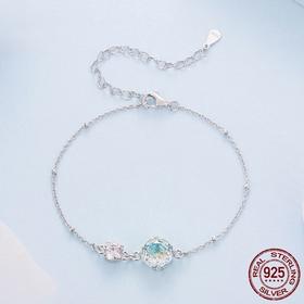 【情人节满分礼物】原创幻彩玫瑰切锆石手链浪漫梦幻s925纯银手链送女友礼物。jc