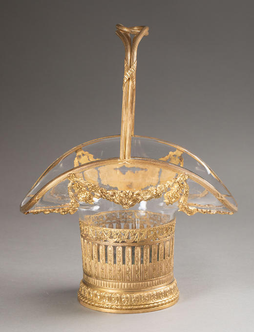 独角鹿西洋古董19世纪末法国出品路易十六风格花叶缎带主题铜鎏金精雕装饰水晶花果篮 商品图2