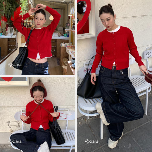 商场同款|森柔森马针织开衫女春季短款绞花圆领2026新款新年毛衫 商品图4