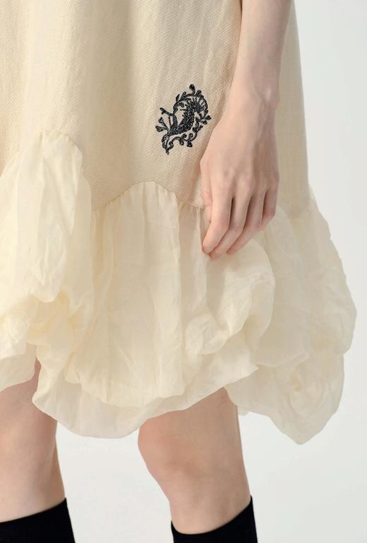 Renlisu 26SS 米白色丝棉麻刺绣A型云朵连衣裙 商品图4