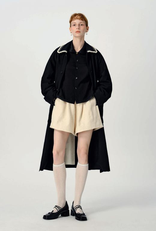 Renlisu 26SS 石墨黑绵羊毛手钩边圆领短外套 商品图4