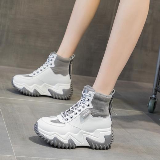 时尚圆头绑带后拉链厚底中跟加绒内增高休闲鞋 商品图0
