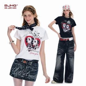 BJHG不计后果 不宠系列短袖t恤女夏季凉感速干斑点狗印花修身上衣