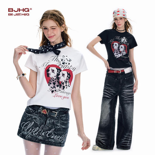 BJHG不计后果 不宠系列短袖t恤女夏季凉感速干斑点狗印花修身上衣 商品图0