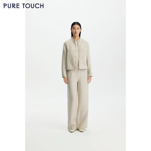 商场同款PURE TOUCH女装26春夏亚麻短外套立领工装夹克直筒上衣 商品图3