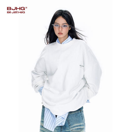 BJHG不计后果圆领情侣长袖T恤男款春季美式刺绣宽松基础款卫衣女 商品图1