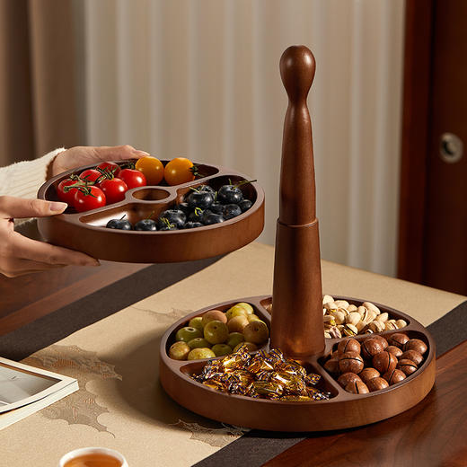 初心| 圆形双层果盘实木桃花芯木 商品图2