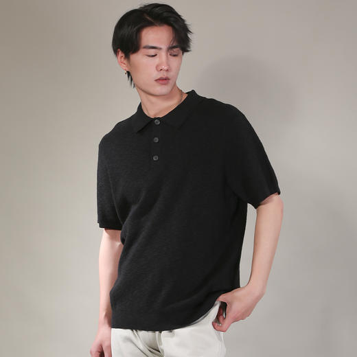 DRONKOO 2026 翻领三粒扣华夫格肌理花纱短袖薄毛衣 商品图1