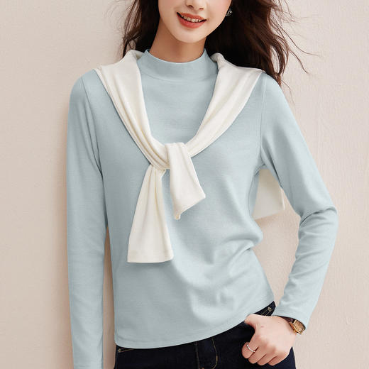 「自j」全新升级【铂金会员128/天猫169/差价41】(80114)洛诗琳半高领天丝打底衫2026春季新款高级感含羊毛蚕丝长袖T恤女 商品图2