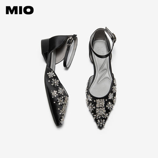 【上新】MIO米奥女鞋钻花2026夏季新款尖头一字扣单鞋低粗跟婚鞋时装凉鞋M262260104 商品图3