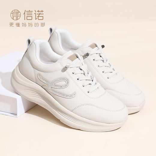 厚底舒适妈妈鞋百搭休闲运动鞋小白鞋中老年软底女鞋2026春季新款6C1251-2T 商品图0