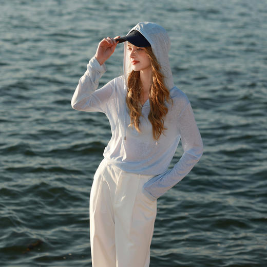 【莱赛尔】三彩2026春季新款慵懒休闲连帽T恤套头罩衫宽松长袖M 商品图2