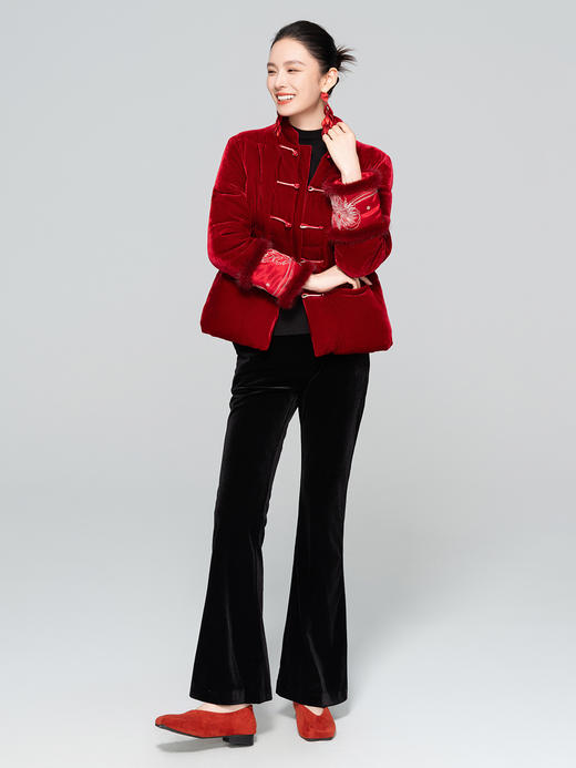 「自」全新升级【铂金会员266/天猫359/差价93】(12500)洛诗琳松紧高腰微喇裤2025冬季优雅显瘦休闲丝绒长裤 商品图2