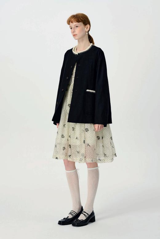 Renlisu 26SS 石墨黑绵羊毛手钩边圆领短外套 商品图5