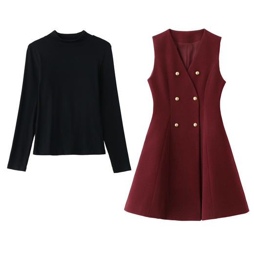 「自」全新升级【铂金会员293/天猫389/差价96】(99112)洛诗琳气质双排扣无袖背心裙+半高领打底上衣两件套 商品图4